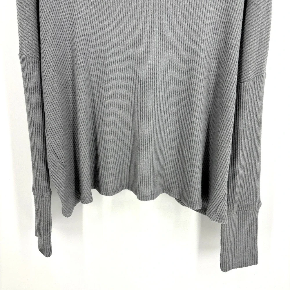 Lucky Brand Size Large Cowl Neck Ribbed Sweater Knit Top Gray Crossover Back NEW